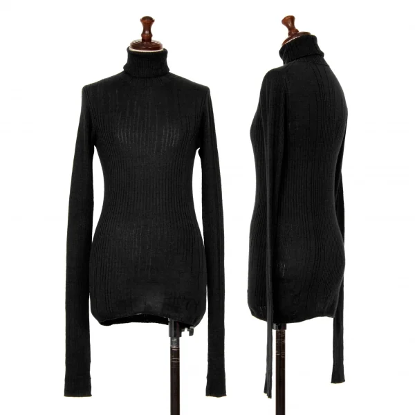 RAGNE KIKAS for Yohji Yamamoto Silk Turtleneck Rib Knit Top Black 2 K-125676_001
