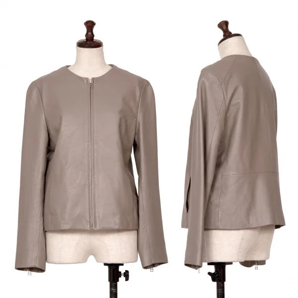 ユナイテッドアローズ グリーンレーベルリラクシングUNITED ARROWS green label relaxing ラムレザーノーカラージップブルゾン ピンクベージュ40 K-125700_001