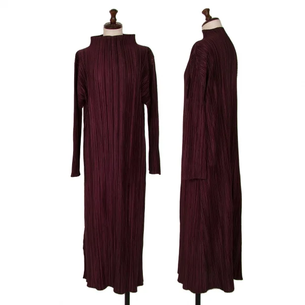 Unbranded Pleated Turtleneck Dress Bordeaux S-M K-125737_001