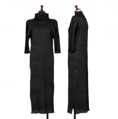 PLEATS PLEASE Pleated 3/4 Sleeve Turtleneck Dress