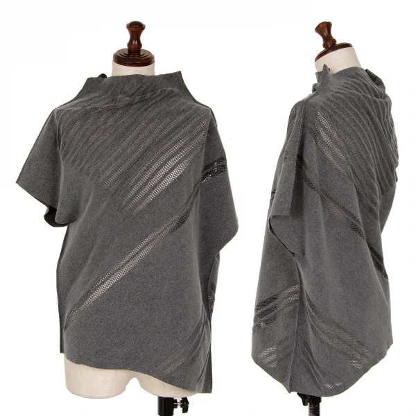 イッセイミヤケ エーポックISSEY MIYAKE A-POC INSIDE ラインメッシュデザインアシンメトリートップス グレー2 K-125755_001