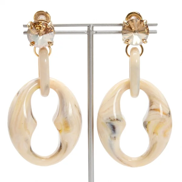 プラダPRADA ビジュー 装飾マーブルリングイヤリング ベージュ K-125796_001