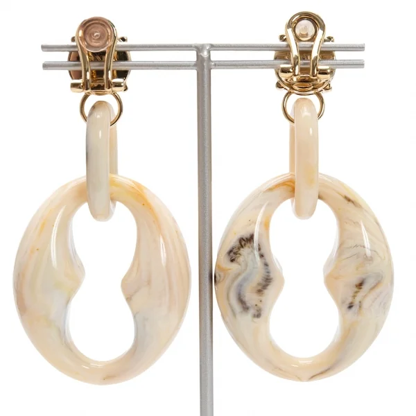 プラダPRADA ビジュー 装飾マーブルリングイヤリング ベージュ K-125796_003