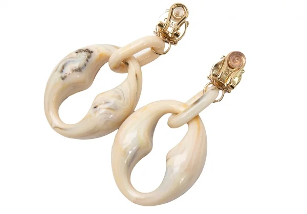 プラダPRADA ビジュー 装飾マーブルリングイヤリング ベージュ K-125796_007