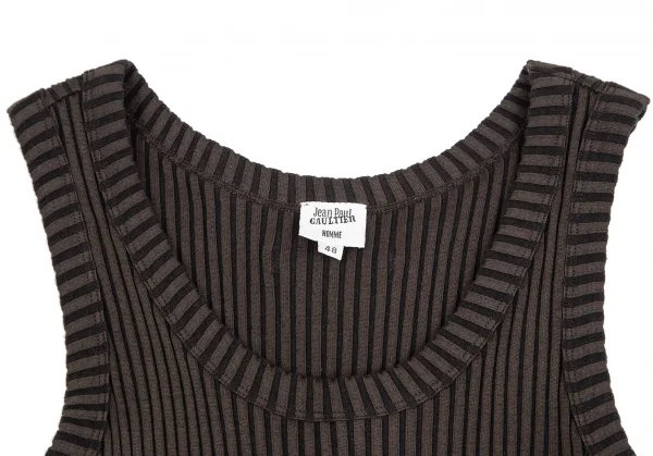 ジャンポールゴルチエ オムJean Paul GAULTIER HOMME バイカラーストレッチリブタンクトップ カーキ黒48 K-125814_002