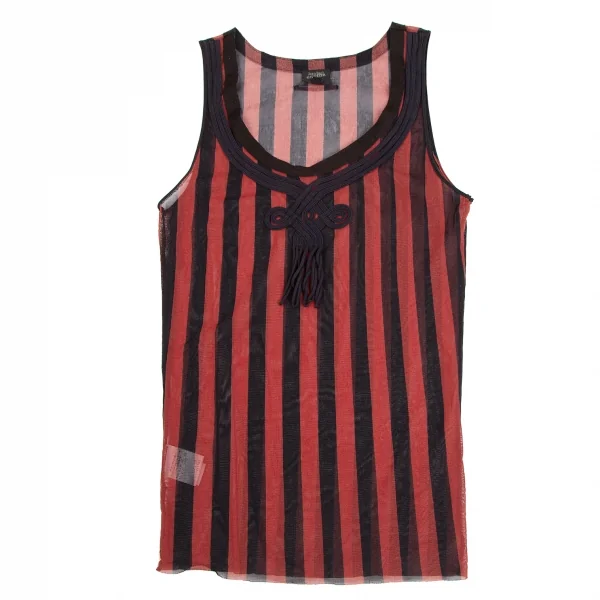 ジャンポールゴルチエ オムJean Paul GAULTIER HOMME コード装飾ストライプパワーネットタンクトップ 黒赤48 K-125818_001