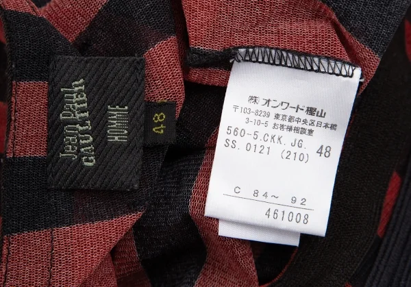 ジャンポールゴルチエ オムJean Paul GAULTIER HOMME コード装飾ストライプパワーネットタンクトップ 黒赤48 K-125818_013