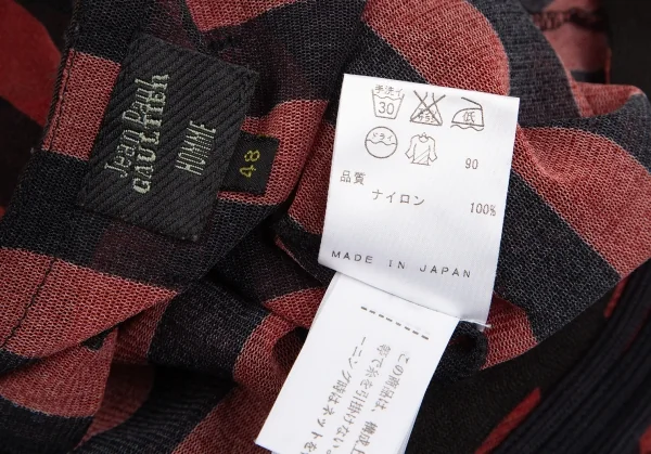 ジャンポールゴルチエ オムJean Paul GAULTIER HOMME コード装飾ストライプパワーネットタンクトップ 黒赤48 K-125818_014