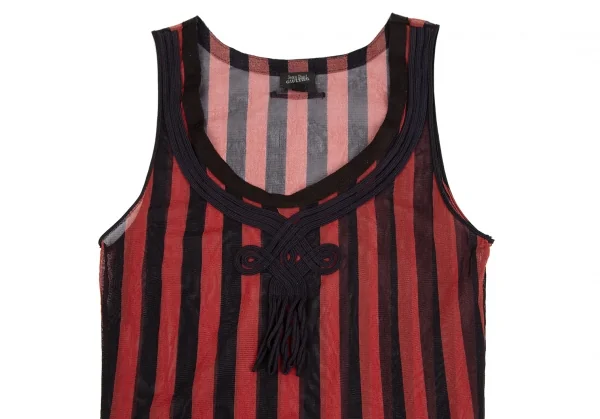 ジャンポールゴルチエ オムJean Paul GAULTIER HOMME コード装飾ストライプパワーネットタンクトップ 黒赤48 K-125818_002