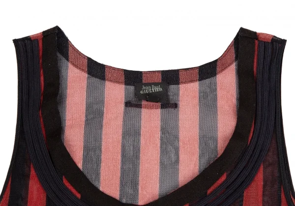 ジャンポールゴルチエ オムJean Paul GAULTIER HOMME コード装飾ストライプパワーネットタンクトップ 黒赤48 K-125818_003