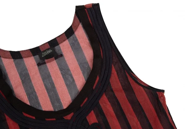 ジャンポールゴルチエ オムJean Paul GAULTIER HOMME コード装飾ストライプパワーネットタンクトップ 黒赤48 K-125818_004