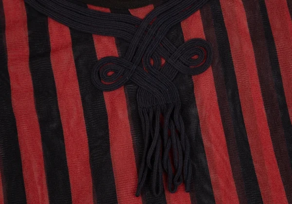 ジャンポールゴルチエ オムJean Paul GAULTIER HOMME コード装飾ストライプパワーネットタンクトップ 黒赤48 K-125818_005