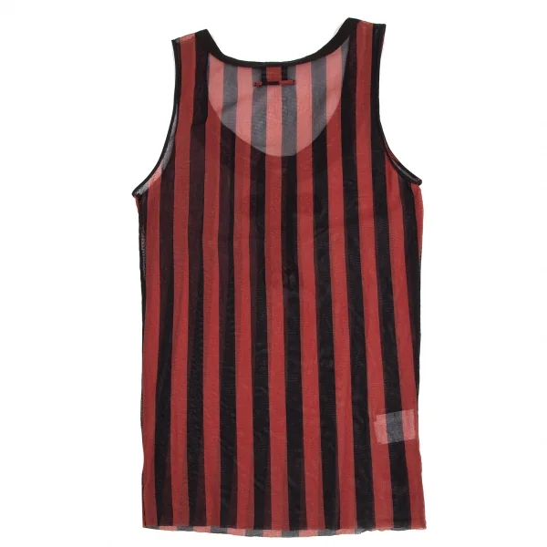 ジャンポールゴルチエ オムJean Paul GAULTIER HOMME コード装飾ストライプパワーネットタンクトップ 黒赤48 K-125818_009