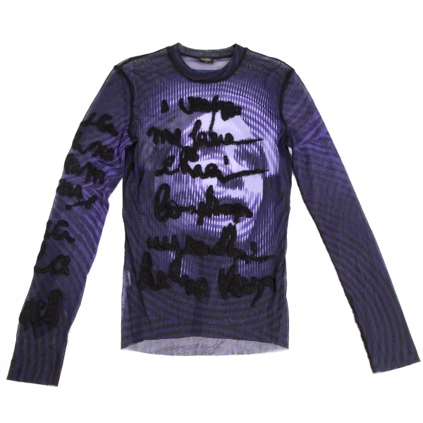 Jean-Paul GAULTIER HOMME Embroidery Printed Mesh T Shirt Navy,Purple 48 K-125838_001