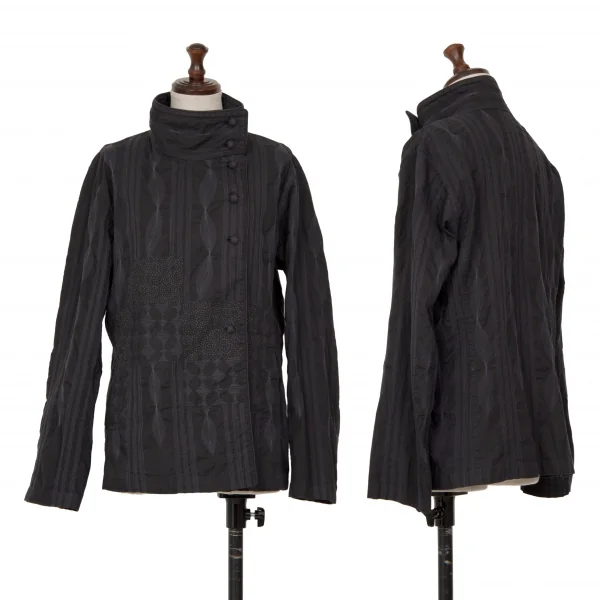 イッセイミヤケ ハートISSEY MIYAKE HaaT インドコットンマルチパターンステッチ刺繍ジャケット 墨黒2 K-125921_001