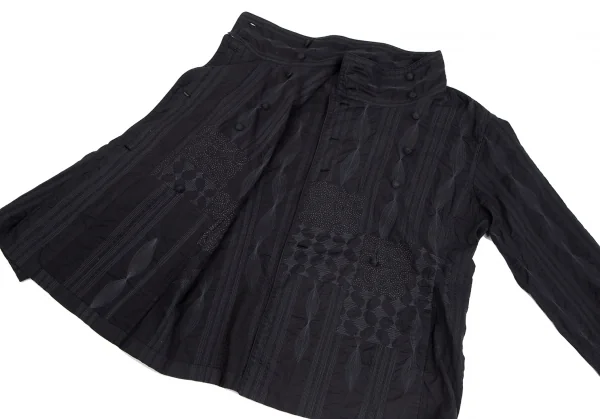 イッセイミヤケ ハートISSEY MIYAKE HaaT インドコットンマルチパターンステッチ刺繍ジャケット 墨黒2 K-125921_010