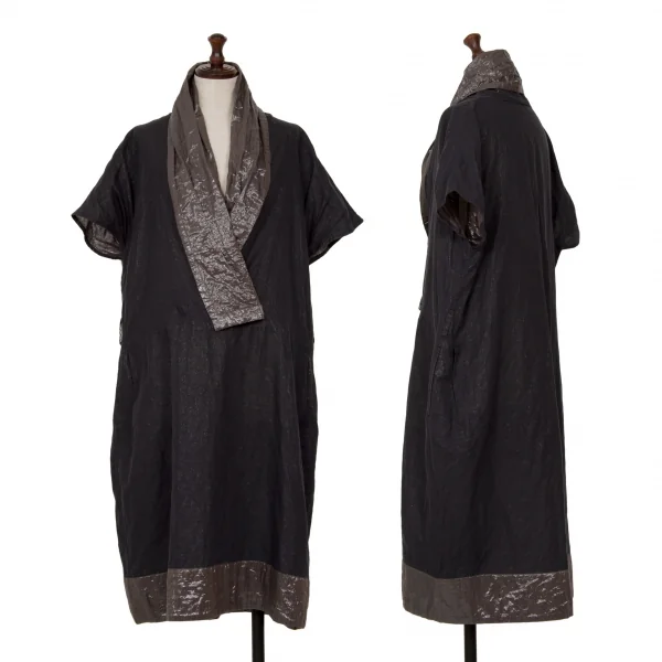 イッセイミヤケ ハートISSEY MIYAKE HaaT シャイニー切替カシュクールワンピース チャコール3 K-125922_001
