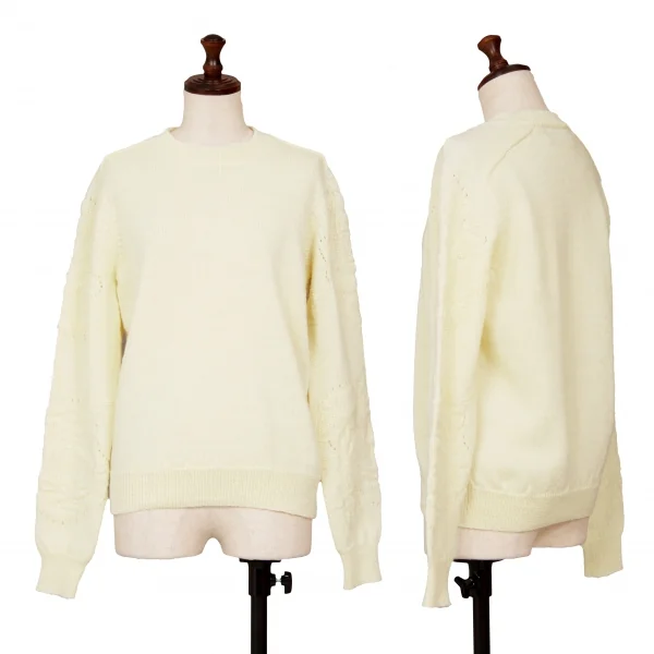 トリココムデギャルソンtricot COMME des GARCONS ウール袖ジャガードクルーネックニット クリームS位 K-125949_001
