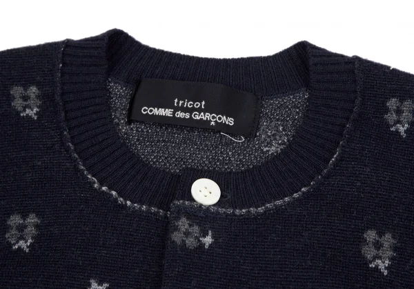 トリココムデギャルソンtricot COMME des GARCONS フラワージャガードインサイドアウトニットカーディガン グレー 紺S位 K-125955_004