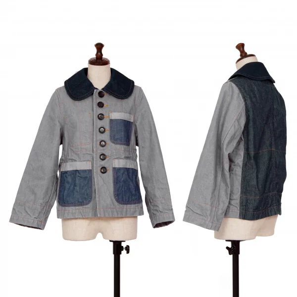 トリココムデギャルソンtricot COMME des GARCONS デニム切替メニーボタンラウンドカラージャケット グレーS K-125957_001