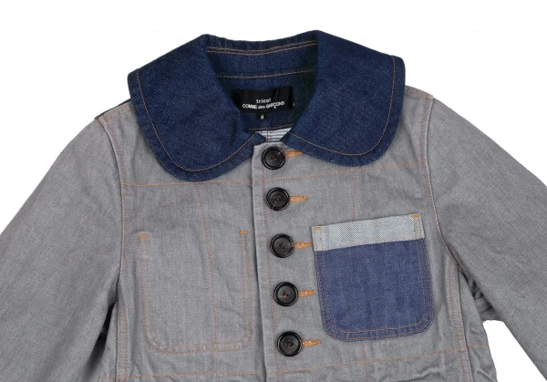 トリココムデギャルソンtricot COMME des GARCONS デニム切替メニーボタンラウンドカラージャケット グレーS K-125957_003