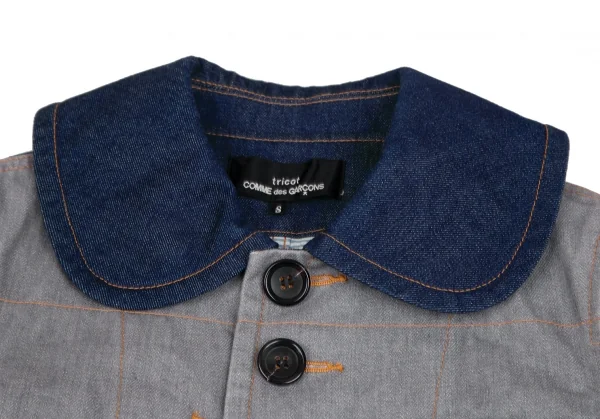 トリココムデギャルソンtricot COMME des GARCONS デニム切替メニーボタンラウンドカラージャケット グレーS K-125957_004