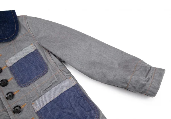 トリココムデギャルソンtricot COMME des GARCONS デニム切替メニーボタンラウンドカラージャケット グレーS K-125957_008