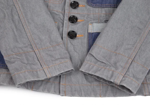 トリココムデギャルソンtricot COMME des GARCONS デニム切替メニーボタンラウンドカラージャケット グレーS K-125957_009