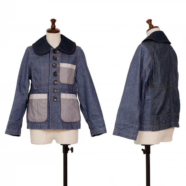 トリココムデギャルソンtricot COMME des GARCONS デニム切替メニーボタンラウンドカラージャケット インディゴS K-125958_001