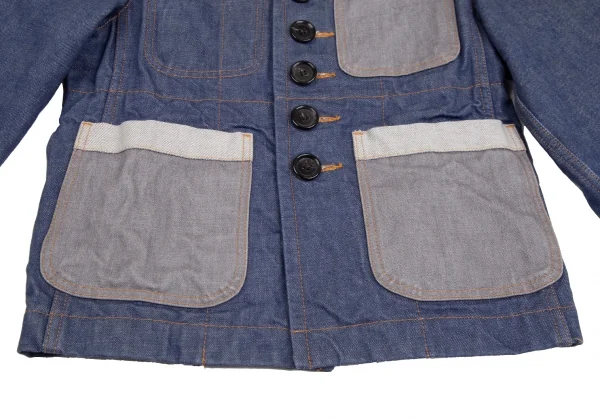 トリココムデギャルソンtricot COMME des GARCONS デニム切替メニーボタンラウンドカラージャケット インディゴS K-125958_012