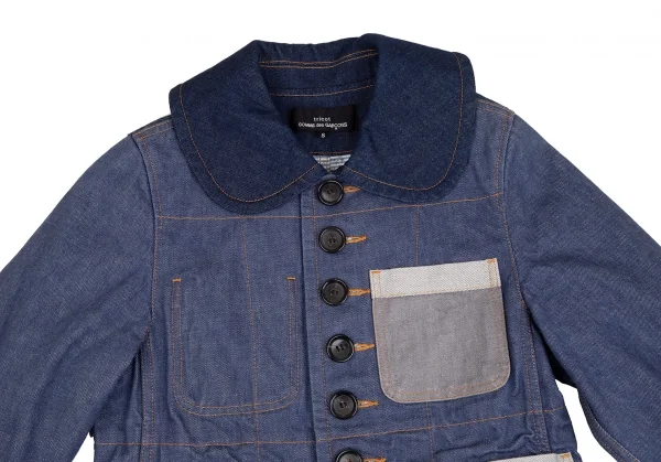 トリココムデギャルソンtricot COMME des GARCONS デニム切替メニーボタンラウンドカラージャケット インディゴS K-125958_003