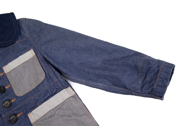 トリココムデギャルソンtricot COMME des GARCONS デニム切替メニーボタンラウンドカラージャケット インディゴS K-125958_008