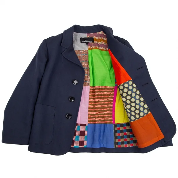 トリココムデギャルソンtricot COMME des GARCONS パッチワークプリントライニング3Bジャケット 紺S K-125960_001