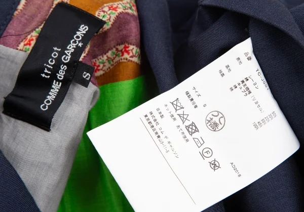 トリココムデギャルソンtricot COMME des GARCONS パッチワークプリントライニング3Bジャケット 紺S K-125960_019