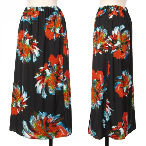 ボールジーBALLSEY コートペイントフラワープリントギャザーロングスカート 黒赤他34 K-125992_001