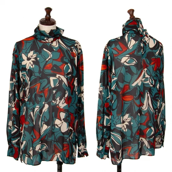 TOMORROWLAND collection Printed Turtle Neck Blouse Black,Green 36 K-125994_001