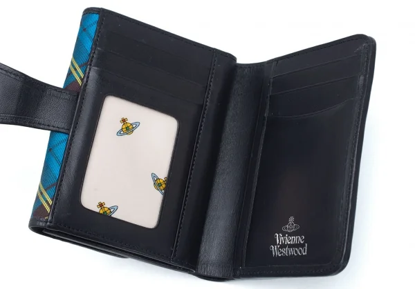 ヴィヴィアンウエストウッドVivienne Westwood タータンチェックオーブプリント財布 青他 K-126018_010