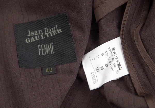 ジャンポールゴルチエ ファムJean Paul GAULTIER FEMME ウールドローストリングストライプダブルジャケット 茶40 K-126040_018