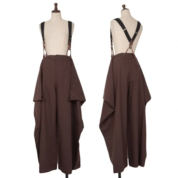 ジャンポールゴルチエ ファムJean Paul GAULTIER FEMME オーバーサイズサスペンダーウールパンツ 茶40 K-126041_001