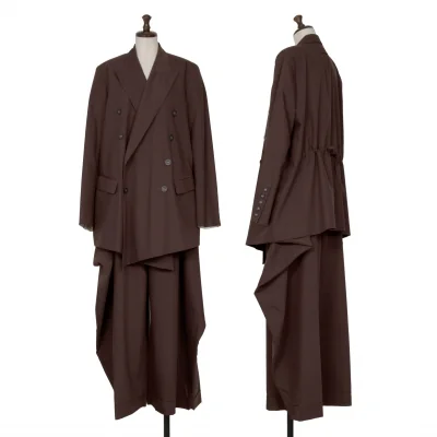 ジャンポールゴルチエ ファムJean Paul GAULTIER FEMME ウールドローストリングストライプセットアップスーツ 茶