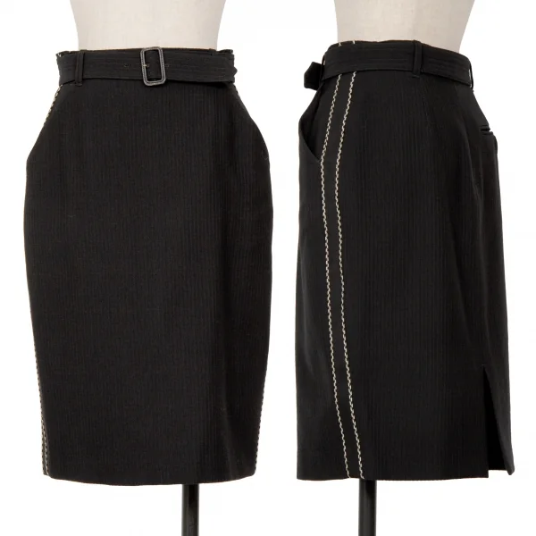 Jean-Paul GAULTIER FEMME Piping Belted Skirt Black 40 K-126059_001