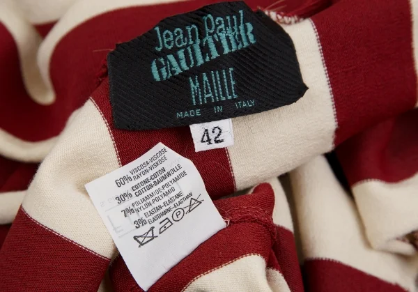 ジャンポールゴルチエ マイユJean Paul GAULTIER MAILLE ストライプカッティングショルダーワンピース 赤白42 K-126065_020