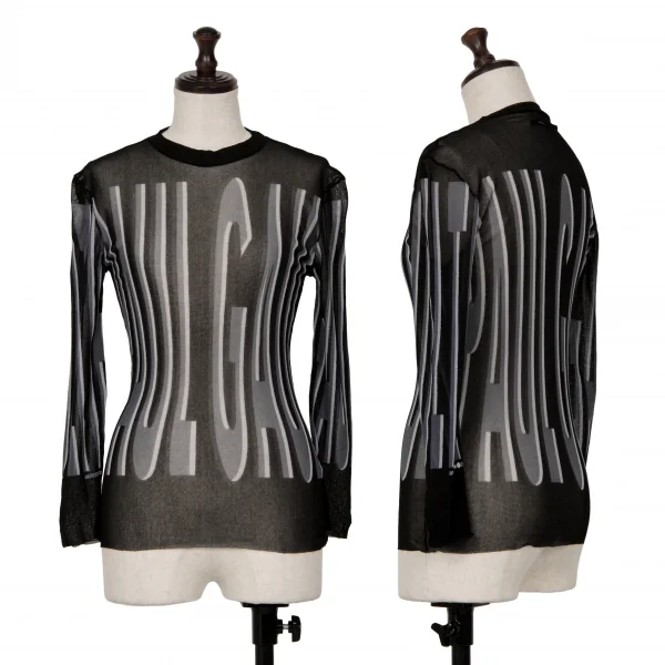 ジャンポールゴルチエ マイユJean Paul GAULTIER AILLE モックネックロゴストライプパワーネットカットソー 黒青M K-126066_001