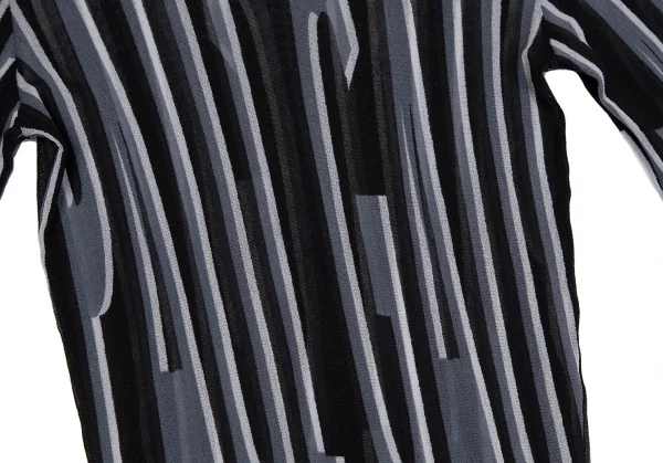 ジャンポールゴルチエ マイユJean Paul GAULTIER AILLE モックネックロゴストライプパワーネットカットソー 黒青M K-126066_011