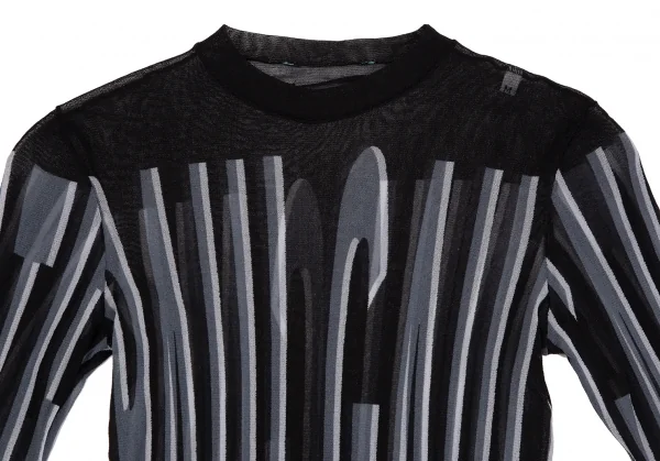 ジャンポールゴルチエ マイユJean Paul GAULTIER AILLE モックネックロゴストライプパワーネットカットソー 黒青M K-126066_003