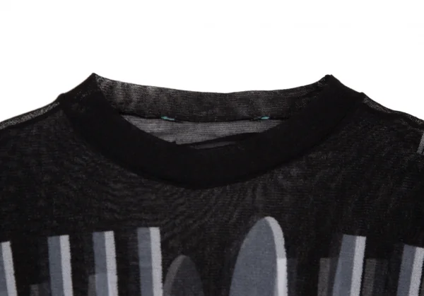 ジャンポールゴルチエ マイユJean Paul GAULTIER AILLE モックネックロゴストライプパワーネットカットソー 黒青M K-126066_004