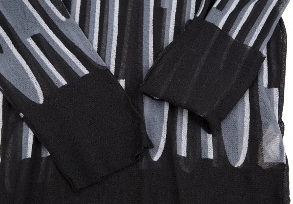 ジャンポールゴルチエ マイユJean Paul GAULTIER AILLE モックネックロゴストライプパワーネットカットソー 黒青M K-126066_006