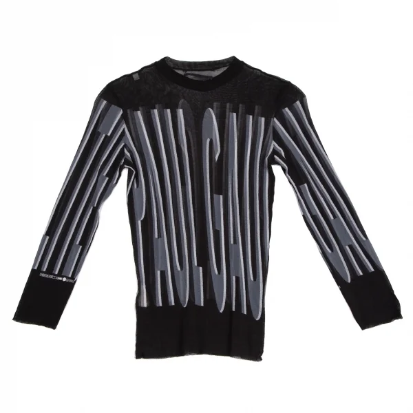 ジャンポールゴルチエ マイユJean Paul GAULTIER AILLE モックネックロゴストライプパワーネットカットソー 黒青M K-126066_009