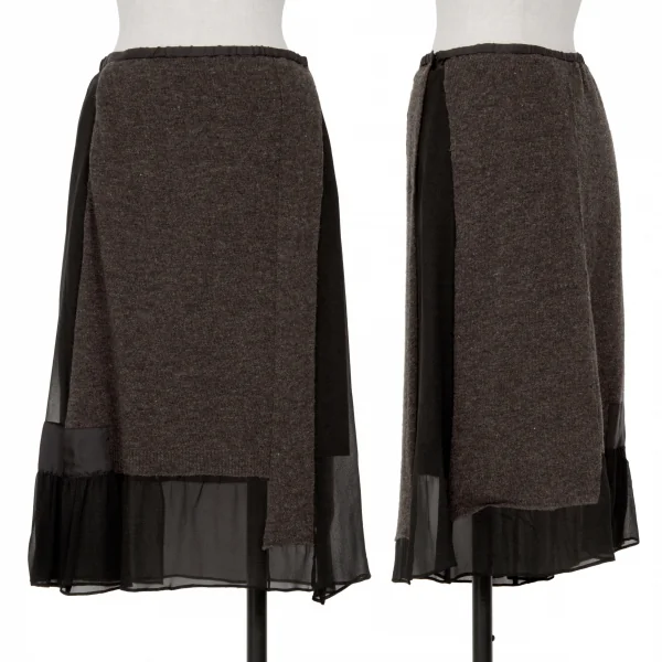 TSUMORI CHISATO Wool Knit Switching Silk Chiffon Skirt Black,Brown 2 K-126088_001