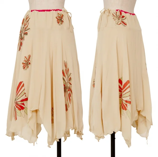 ツモリチサトTSUMORI CHISATO フラワープリントシルクシフォンレイヤードスカート ベージュ2 K-126089_001
